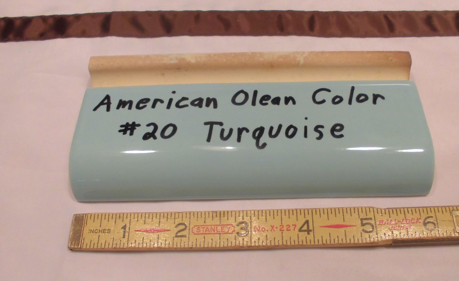 1 pc. *Glossy Turquoise* 2″ X 6″ Radius Bullnose Ceramic Tile: New Old Stock