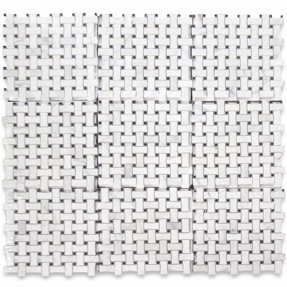 C671XP White Carrara Venato Marble Dog Bone Basketweave Mosaic Tile Polished