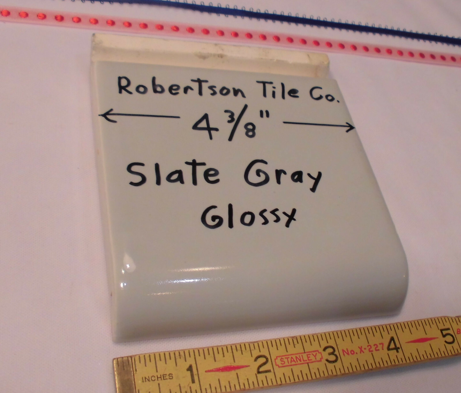 1 pc. Bullnose Radius Ceramic Tile *Slate Gray* 4-3/8″ by Robertson Co. Glossy