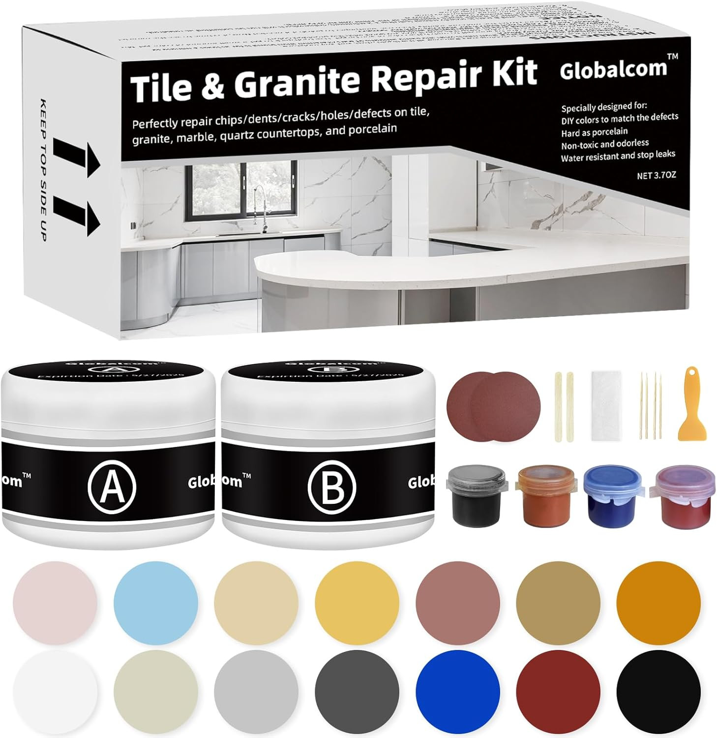 Tile and Granite/Marble Repair Kit, Porcelain Stone and Quartz Countertops Repai