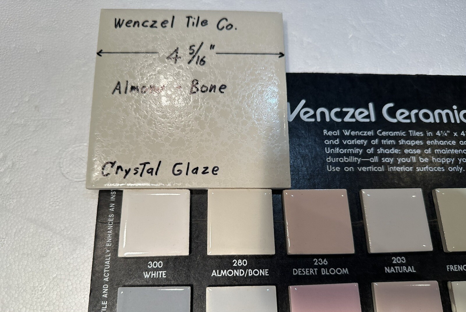 1 pc. *Almond – Bone* Crystal Glaze; Ceramic Tile by Wenczel Co. 4-5/16″ NOS
