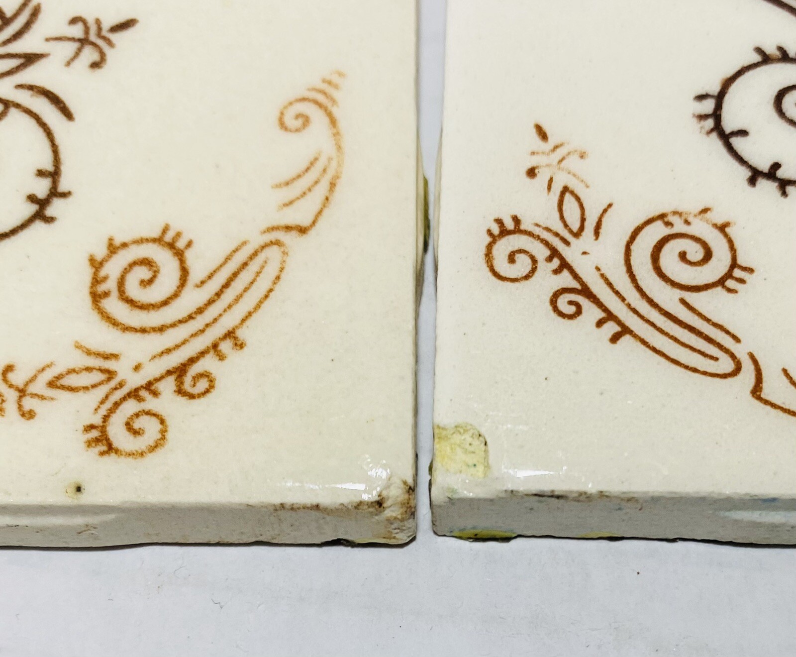 RARE 4 Ceramic Tiles 4.25 MCM Cream, Light Bronze Brown & Dark Brown