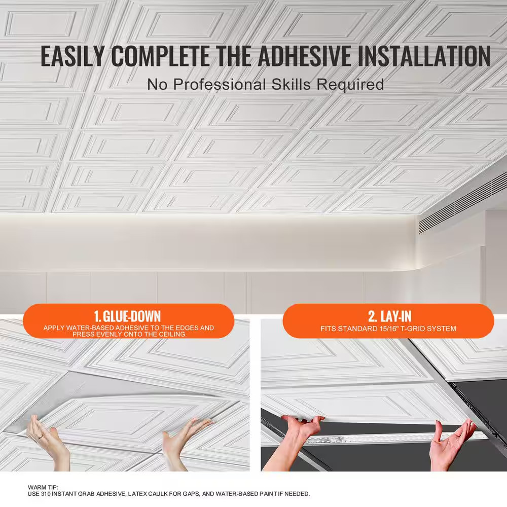 Drop Ceiling Tiles Premium PVC Sheet, White 2 Ft. X 2 Ft. Standard Ceiling Tile