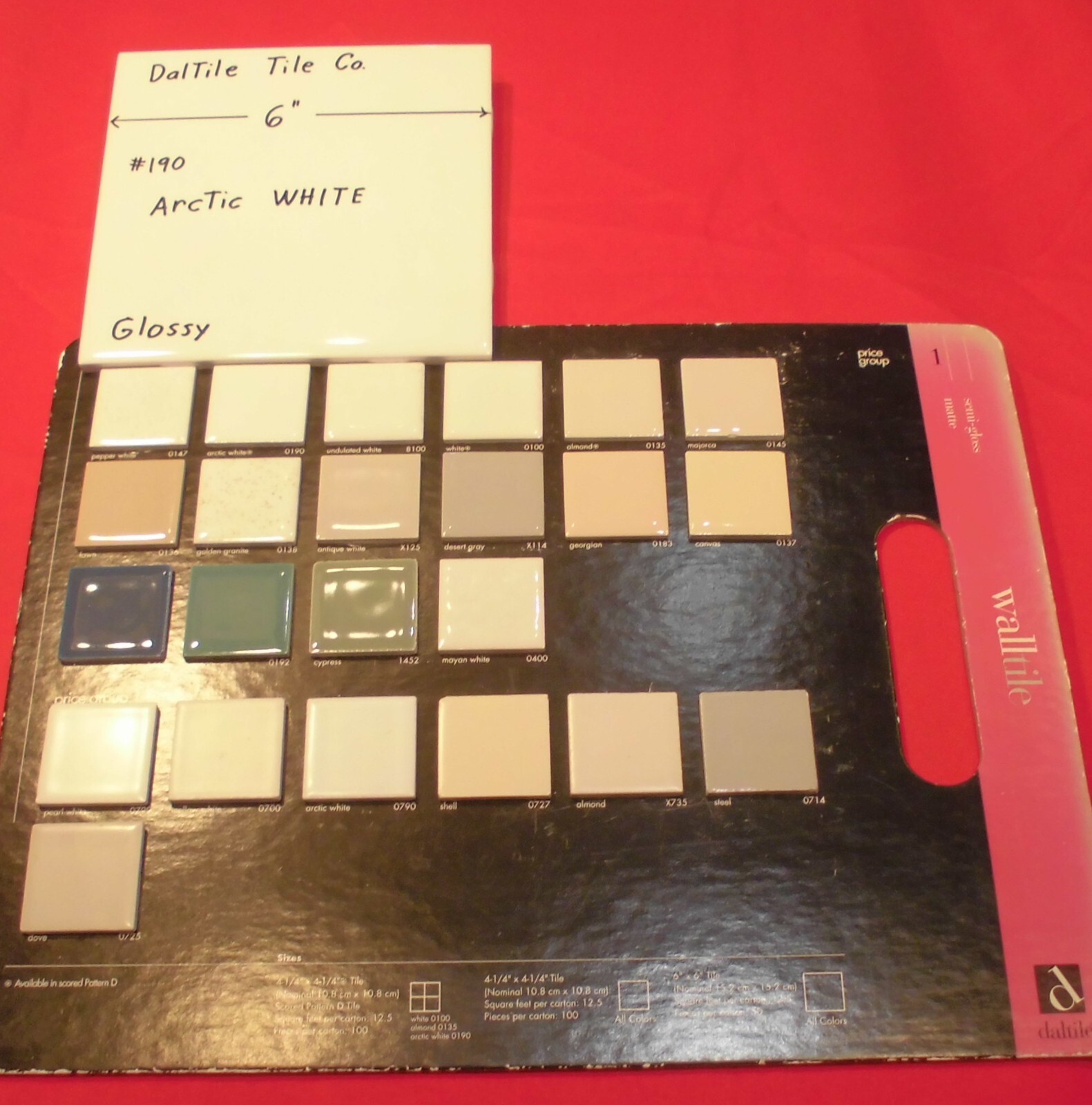 1 pc. Daltile #190 Arctic White: Brilliant Glossy Ceramic Tile 6″ X 6″ NEW