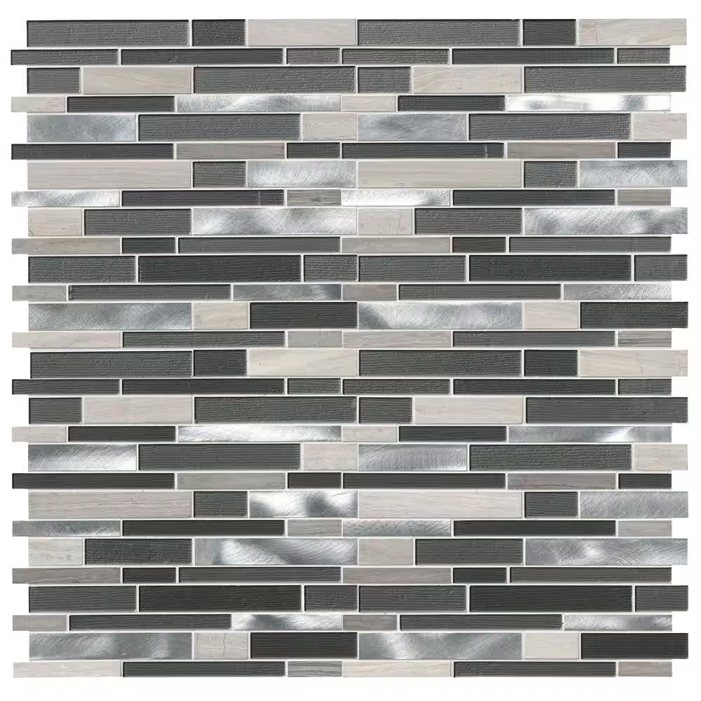 Urban Loft Interlocking 12 In. X 12 In. X 0.16 In. Stone/Glass/Metal Mesh-Mounte