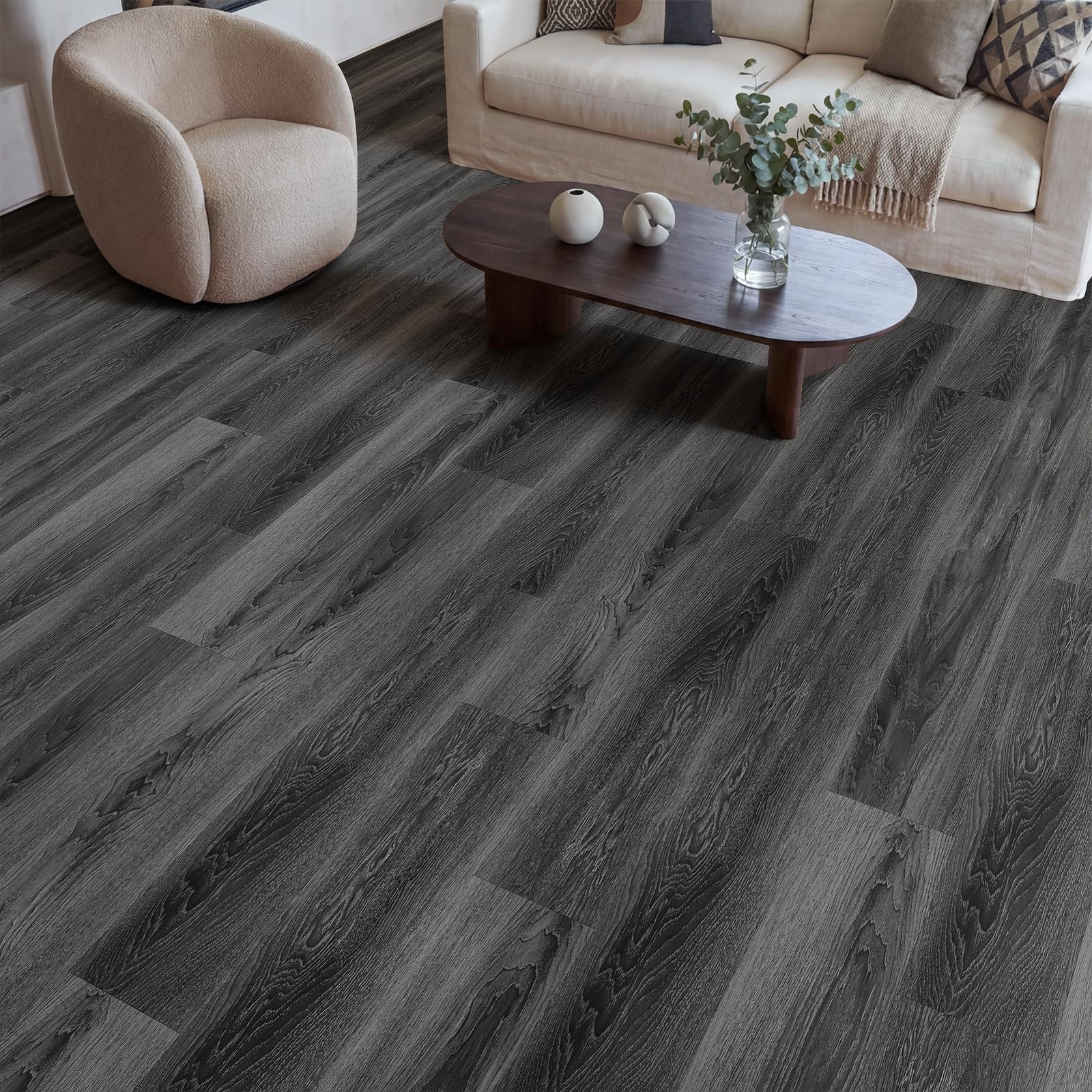 Peel and Stick Vinyl Flooring, 36-Pack 54 Sq.Ft Wood Grain Waterproof Rigid C…