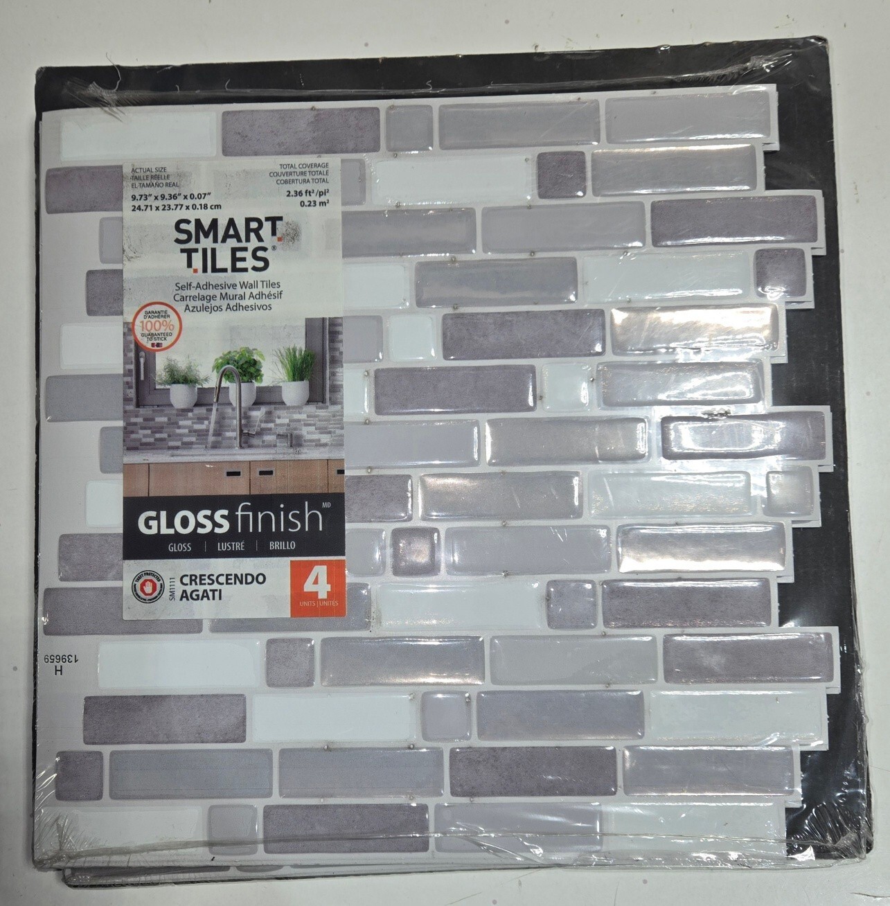 smart tiles Crescendo Agati Gray 9.73 in. x 9.36 in. Vinyl Peel and Stick (11E)