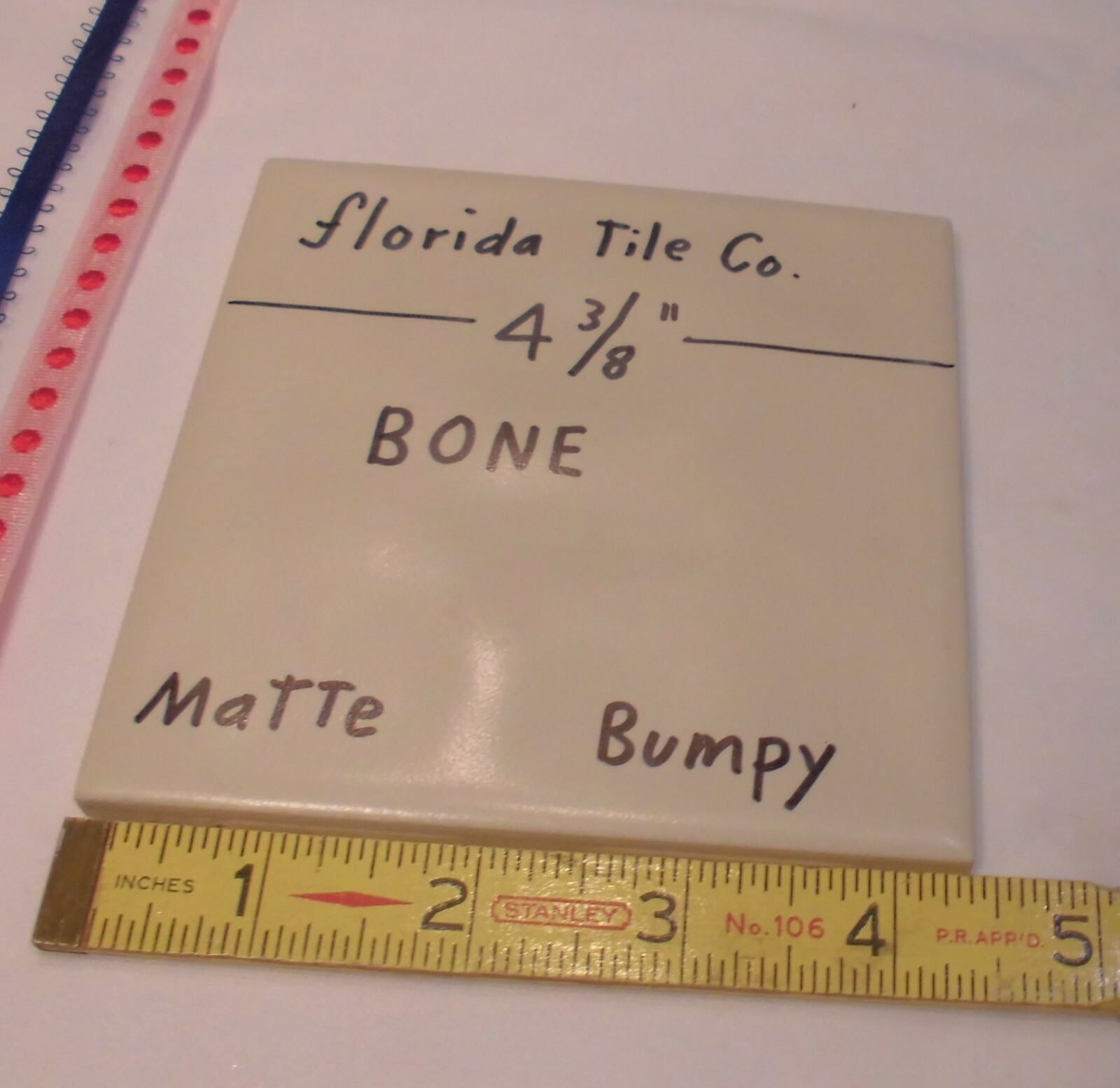 1 pc. Bone: Bumpy Matte Ceramic Tile 4-3/8″ by Florida: Big Thumb Prints, New