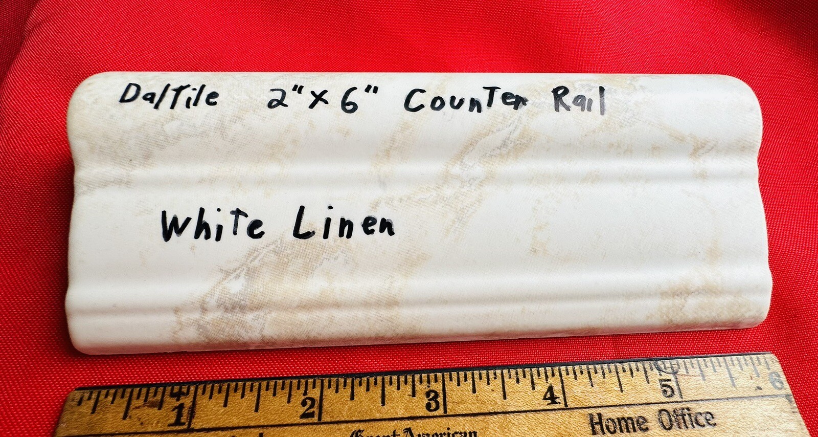 1 pc. Daltile: White Linen + Brown: V Cap Ceramic Trim Tile: Countertop-Edging