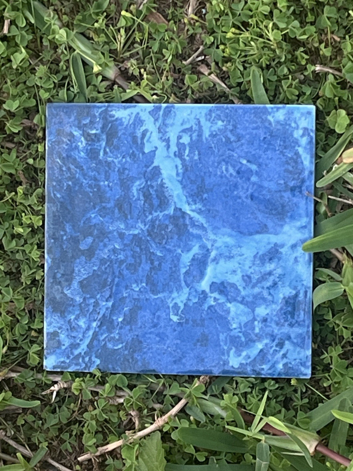 Glazed Blue Marbled Abstract Ceramic Tile Square Made in Italy