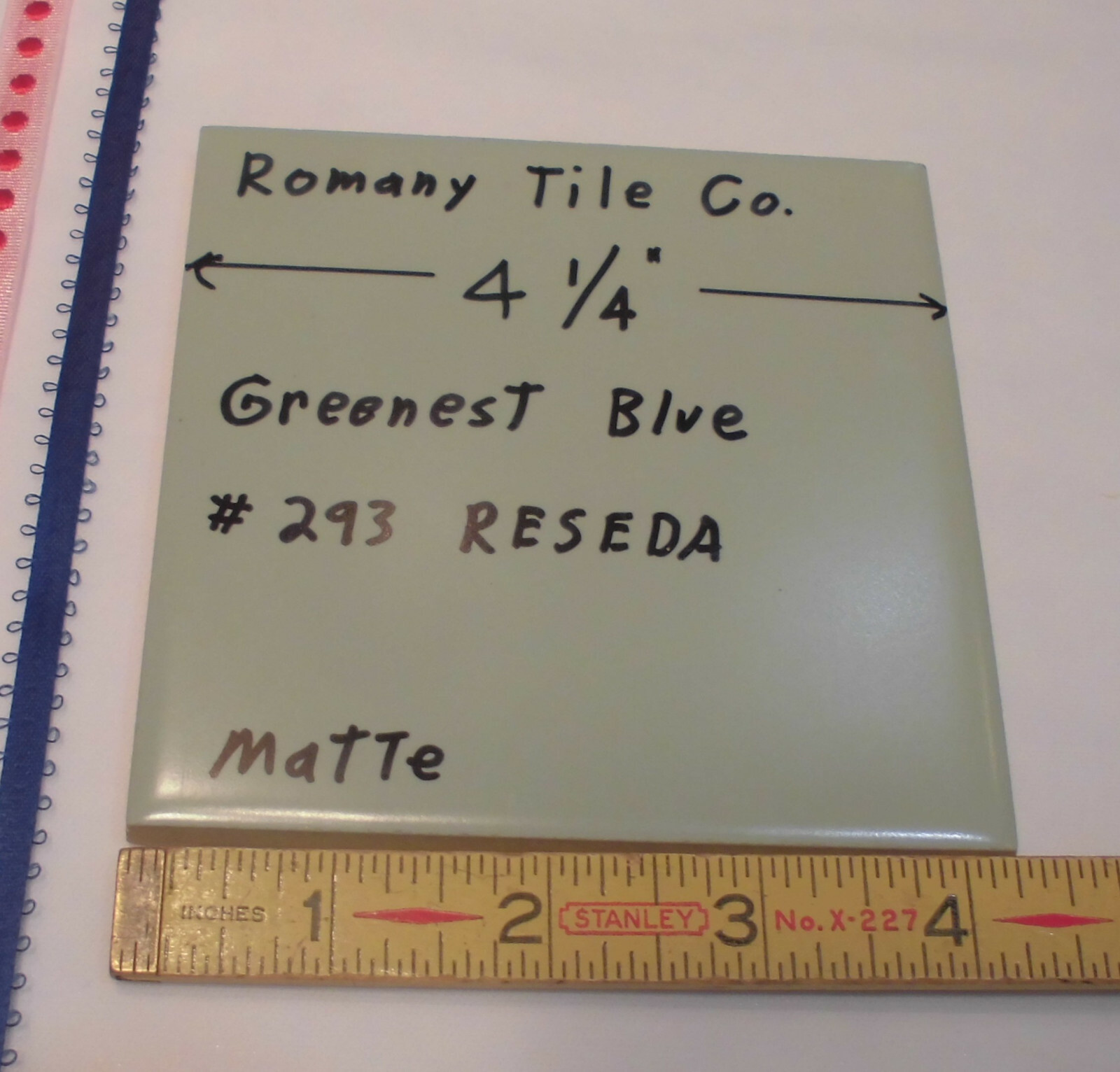 1 pcs. Vintage *Greenest Blue* Ceramic Tile…4-1/4″ Matte Finish by Romany NOS