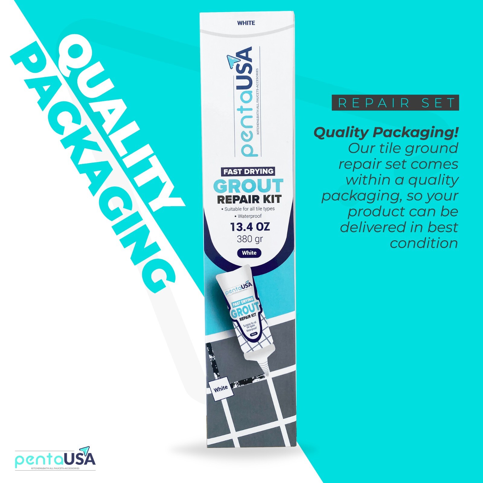 Tile Grout Repair Renew Fills Tube, 3 Triple Protection, Fast Dry Grout Repair