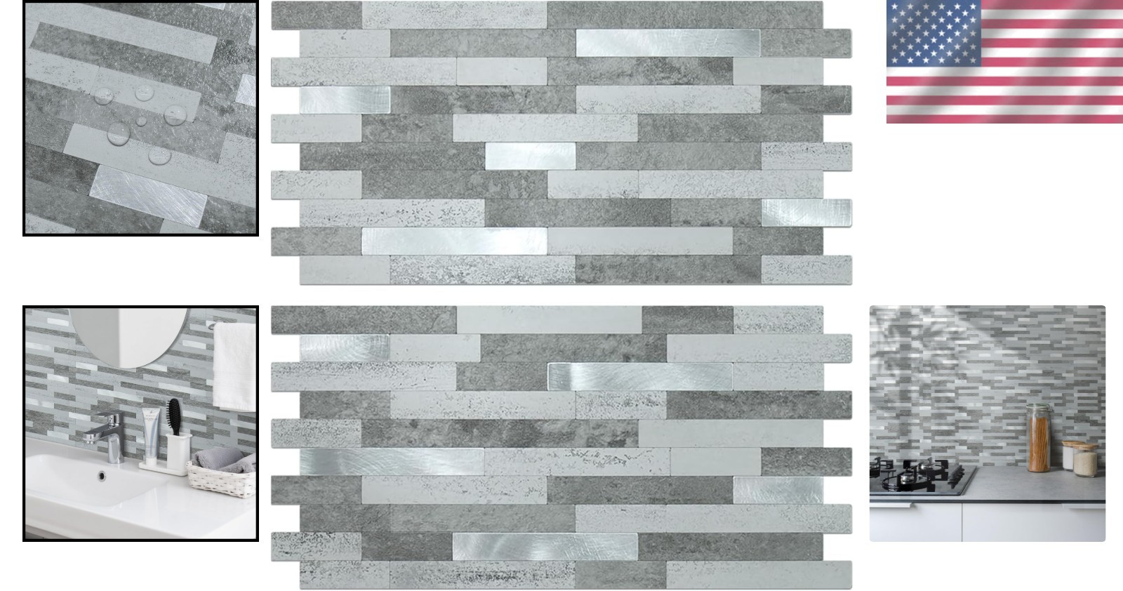 Faux Stone Peel and Stick Backsplash Wall Tiles for Kitchen Bathroom Grey Slate