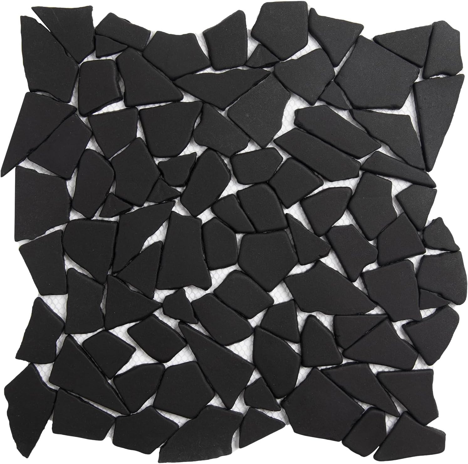 Black Geometric Pebble Tile for Shower, Kitchen, and Outdoor Areas – 5 Sheets