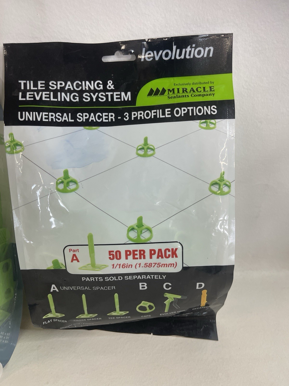 Levolution Universal Tile Spacing Leveling System Flat Part A 1/16 in 2×50 Pack