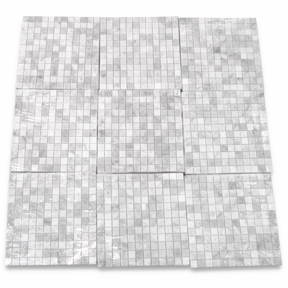 C24XP Carrara White Marble 1×1 Square Mosaic Tile Polished Venato Bianco