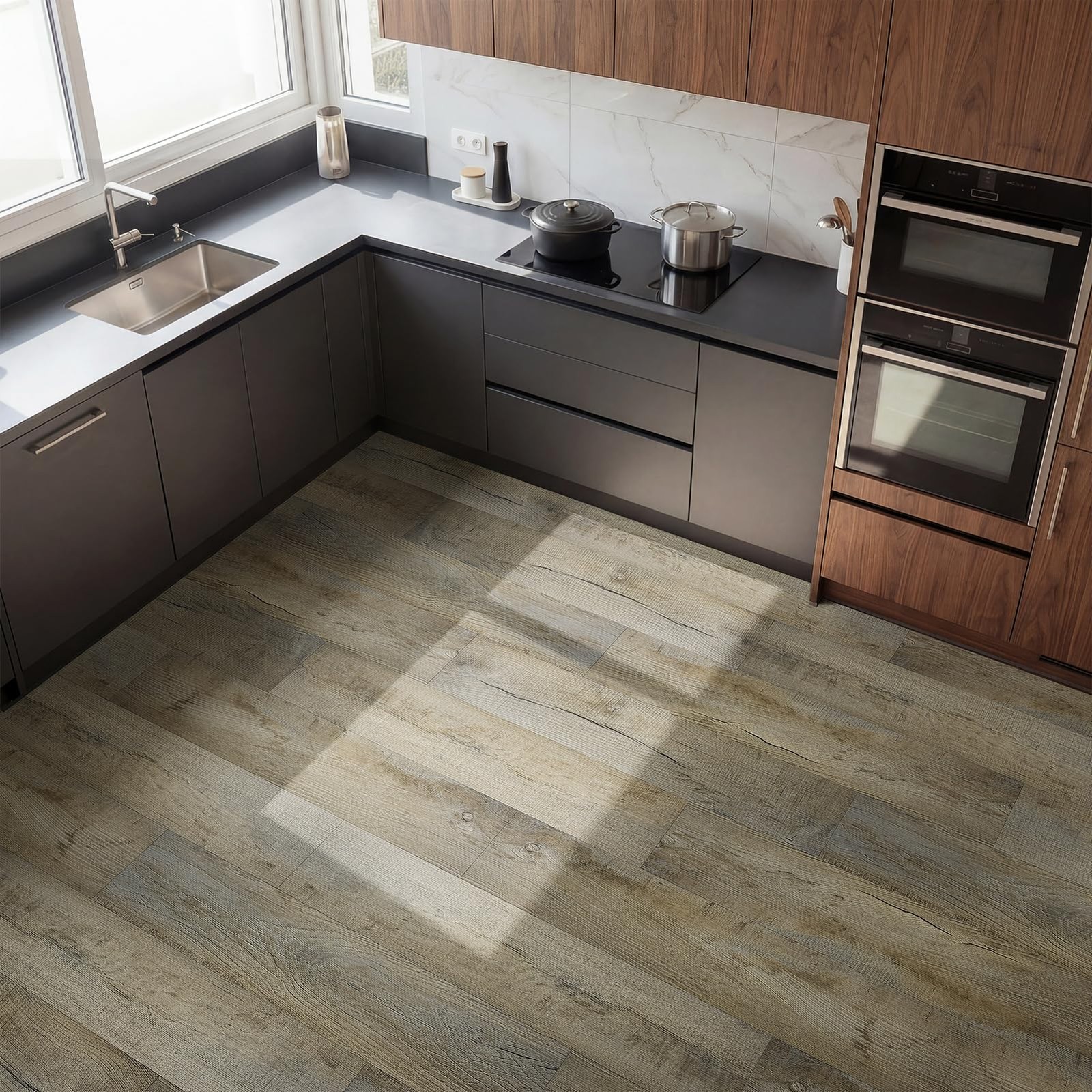 Peel and Stick Vinyl Flooring, 36-Pack 54 Sq.Ft Wood Grain Waterproof Rigid C…