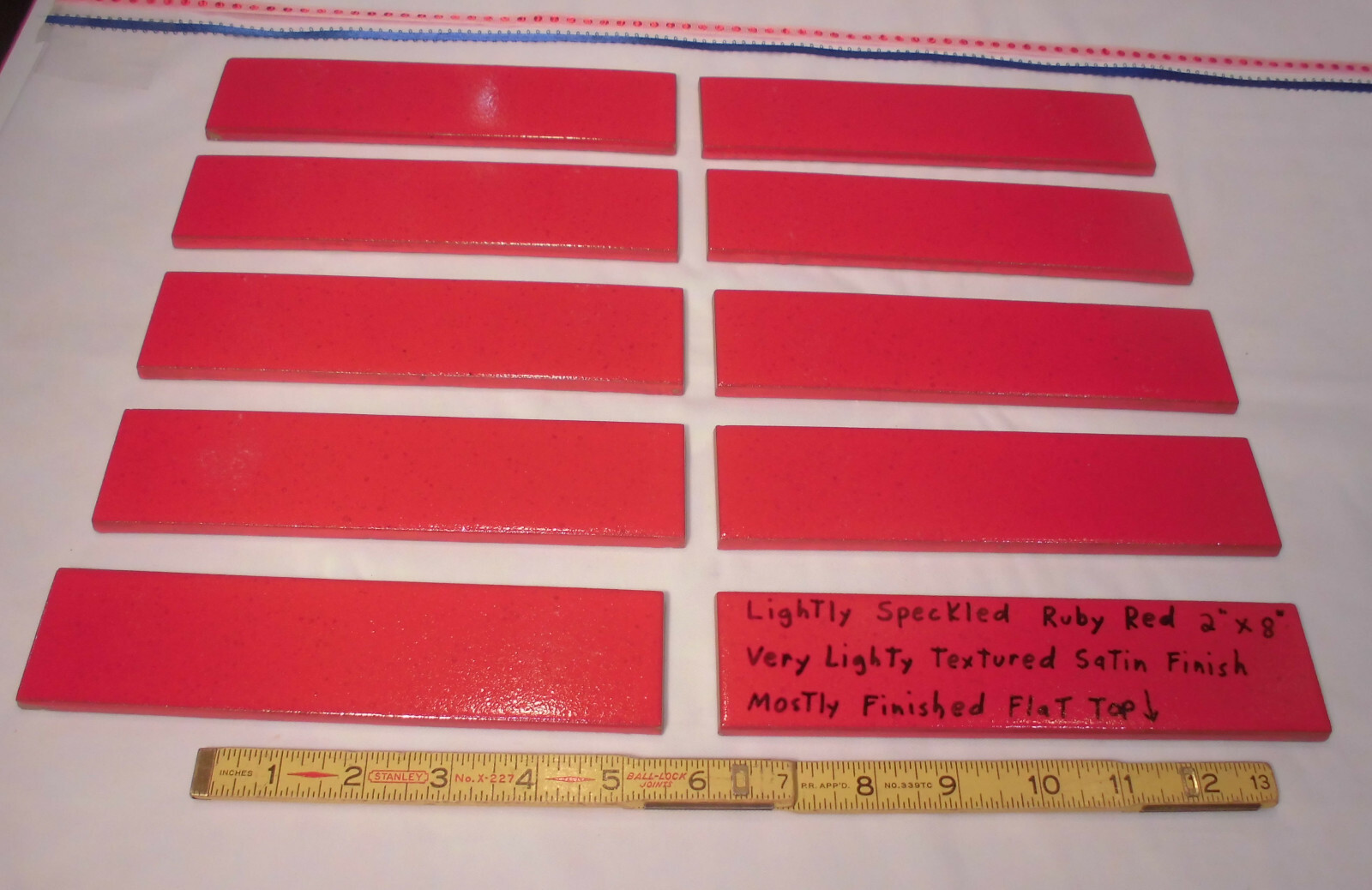 10 pcs. Ceramic Border Tiles *Liner/Sizzle *Ruby Red* 2″ X 8″ New, Satin, USA