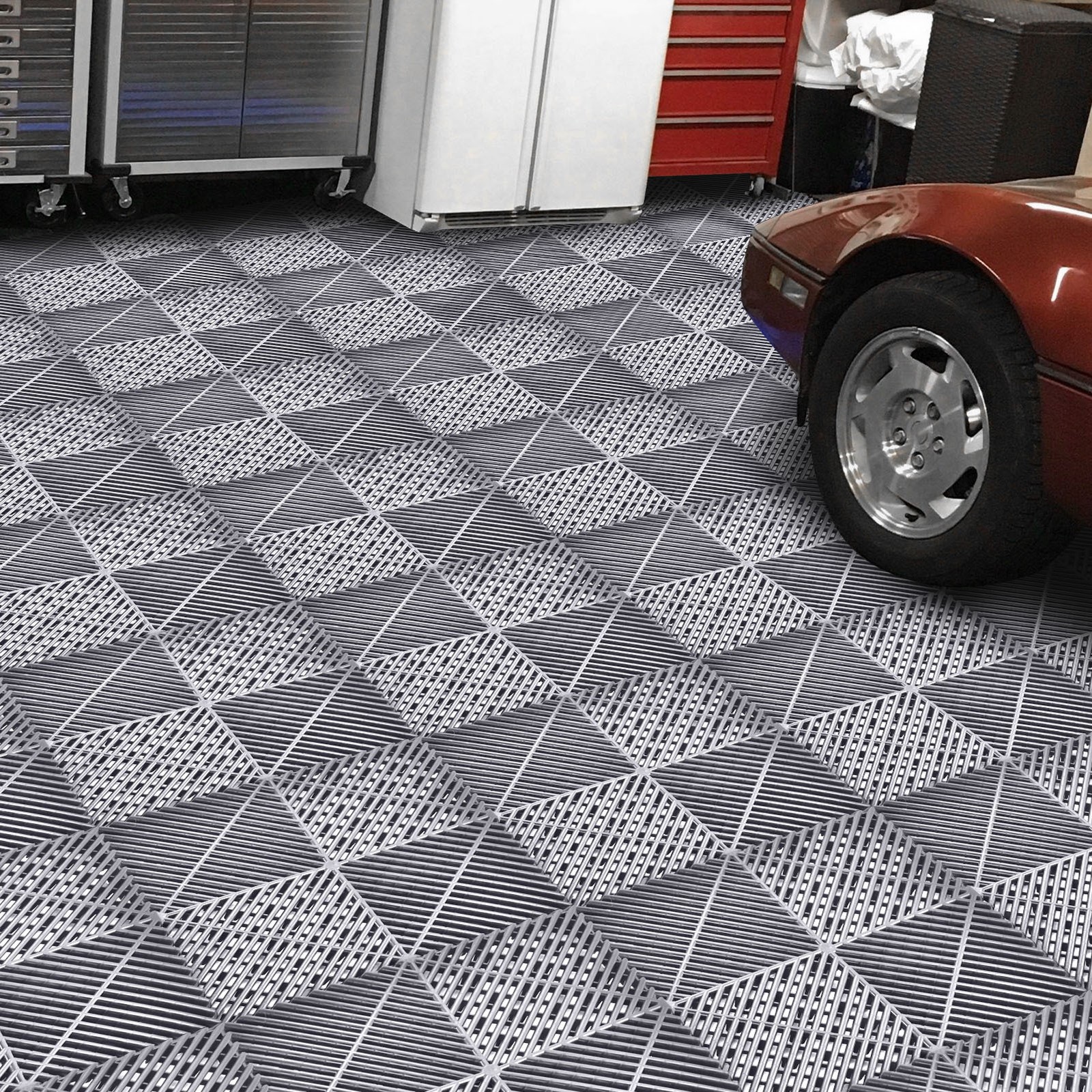 40 Packs Interlocking Garage Floor Tiles Vented Water Drainage 15.75×15.75”