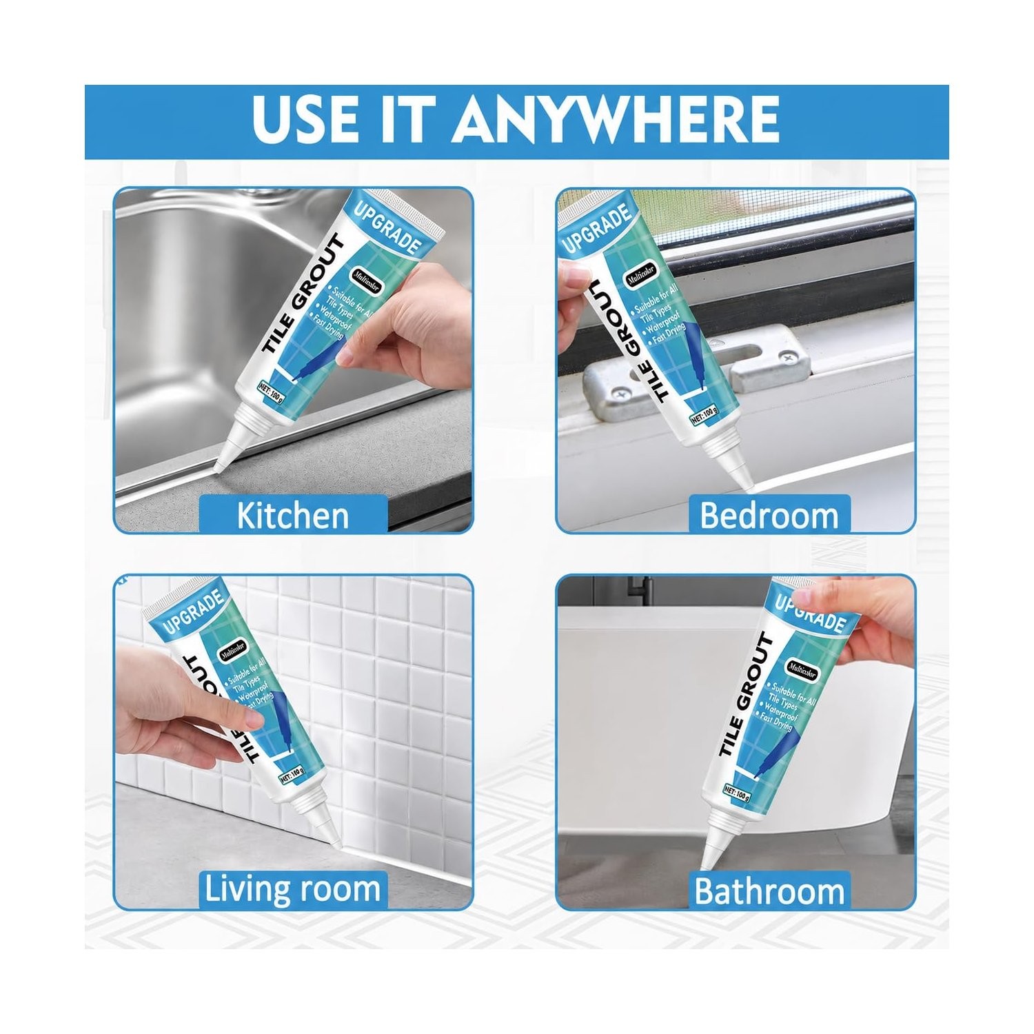 Fast Drying Tile Grout Repair Kit 2 Pack for Shower Bathroom Kitchen Floors