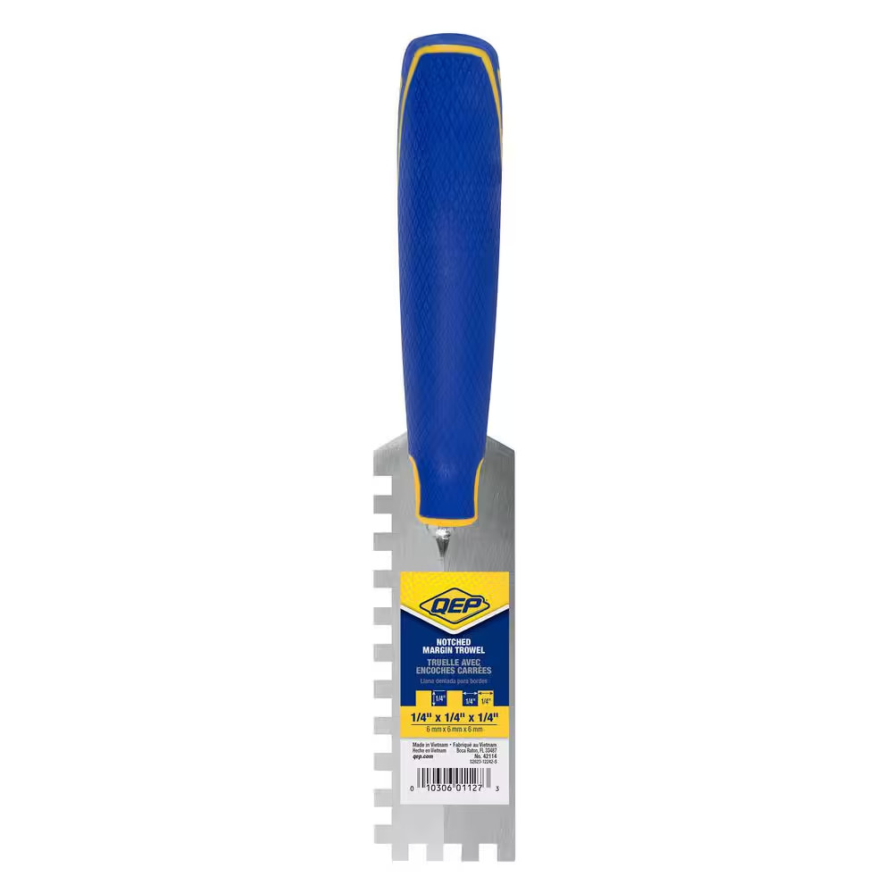 1/4 In. X 1/4 In. X 1/4 In. Comfort Grip Square-Notch Margin Flooring Trowel wit