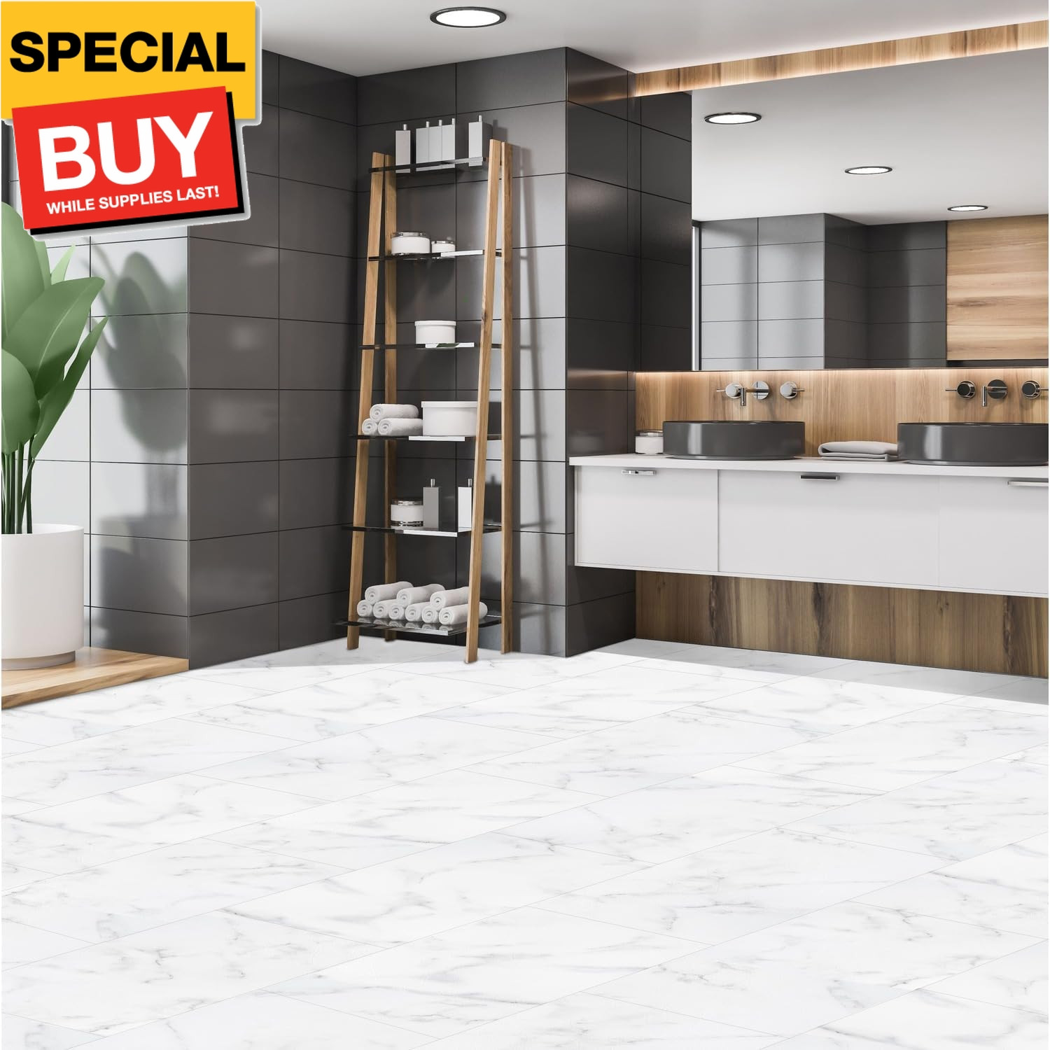 Palazzo Self Adhesive 12-Inch Vinyl Floor Tiles, 20 Rectangular Tiles – 12″ x 24