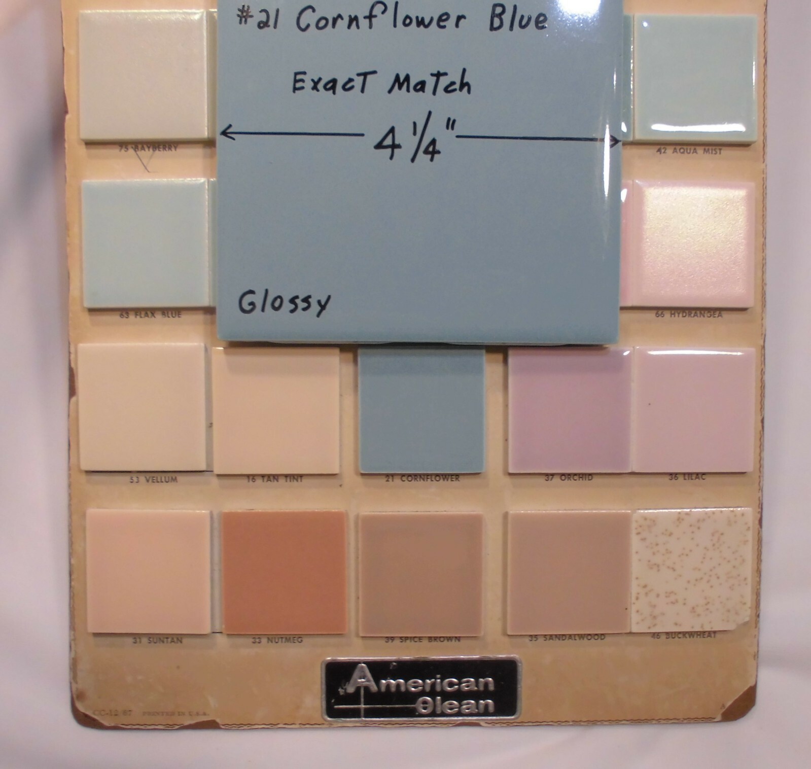 1 pc. Cornflower Blue Color 4-1/4″ Glossy Ceramic Tile: match American Olean #23