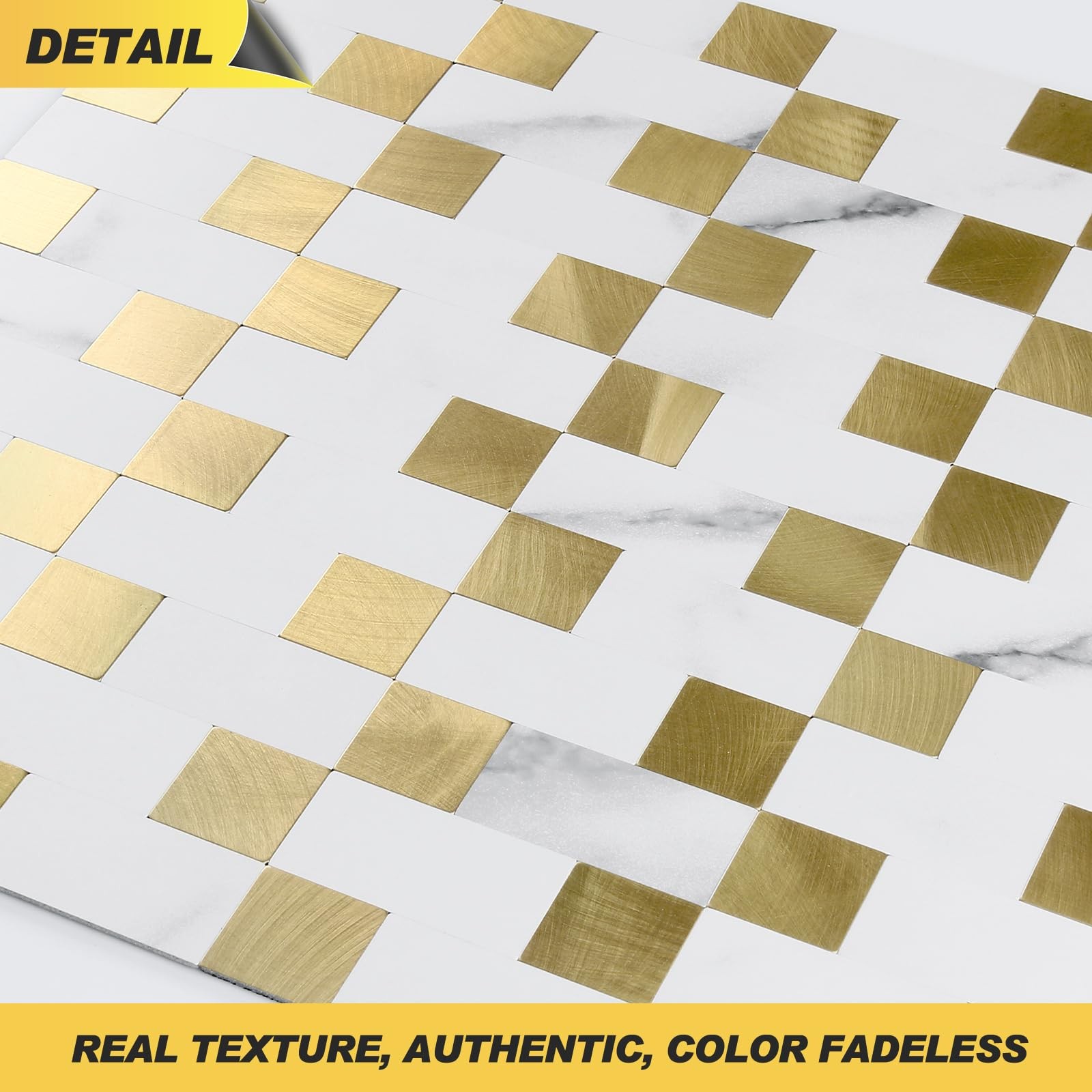 Yipscazo Marble White Gold Backsplash Tile 20 Sheets