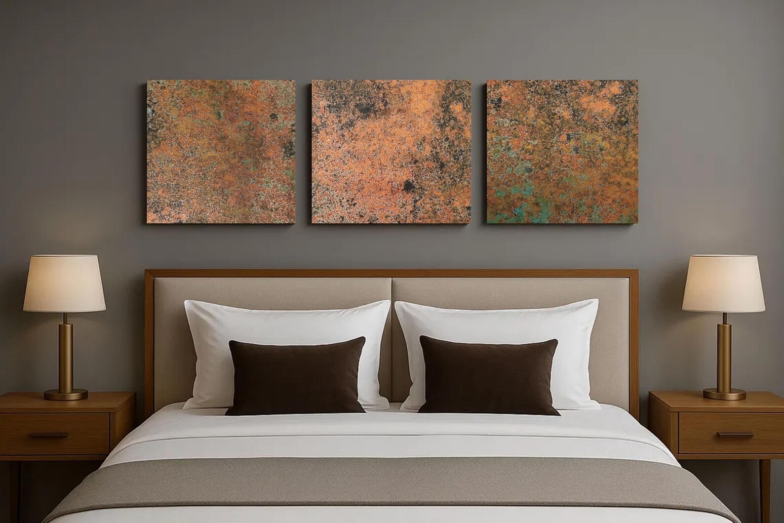 Real Copper Wall Art – 3 Panel Metal Artwork Abstract Patina Decor Handcrafted