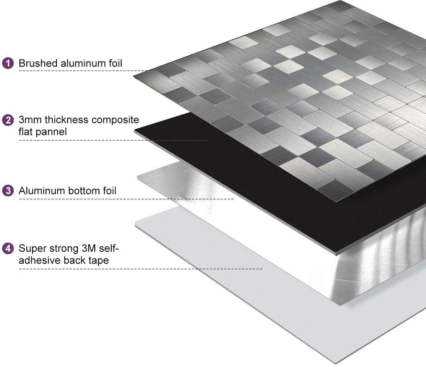10piece Self Adhesive Stainless Steel Aluminum Mosaic Peel And Stick Backsplash