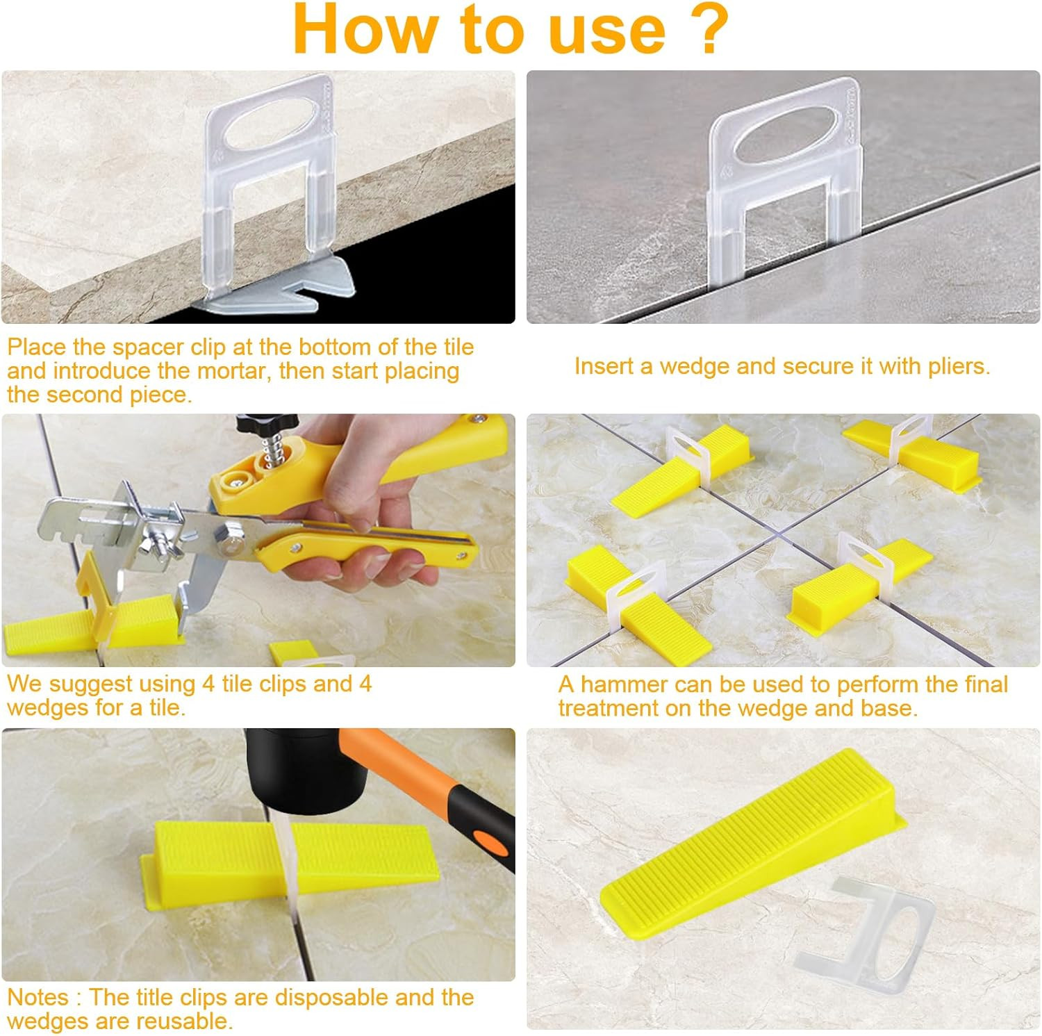 Tile Leveling System with Tile Pliers and Hammer – 300 Piece Tile
