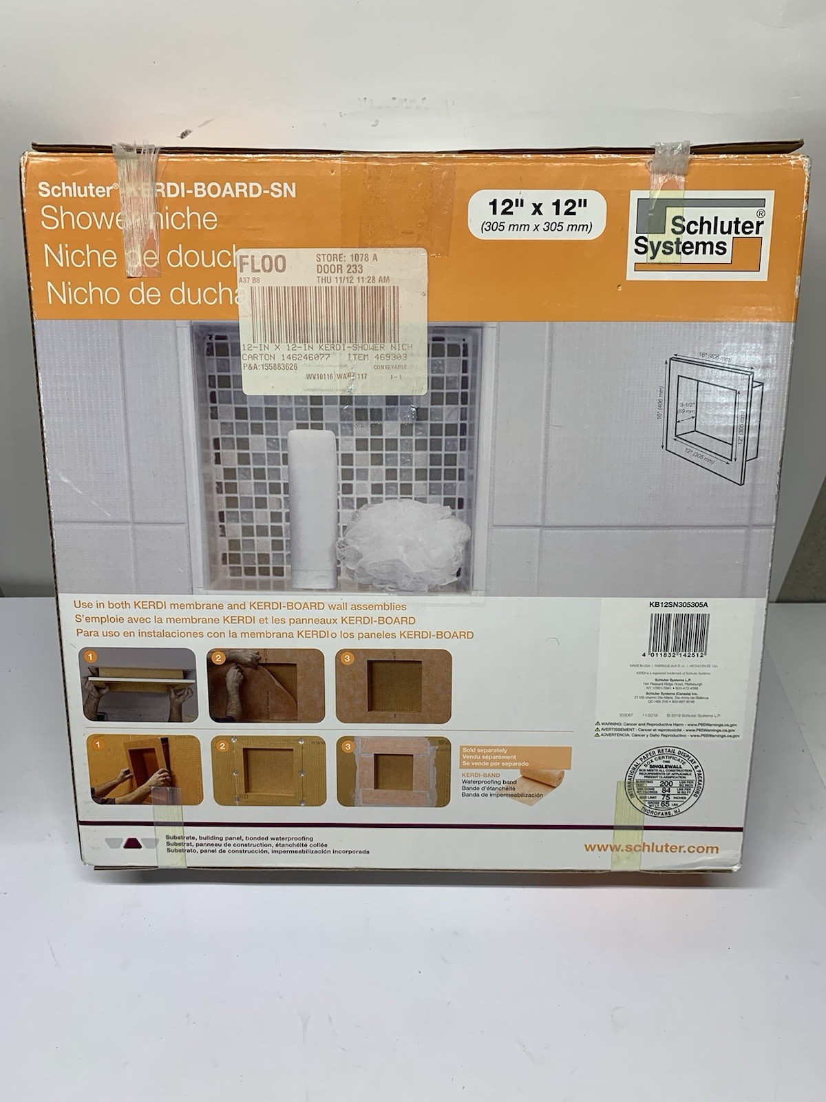 Schluter Kerdi Board Prefabricated Shower Niche 12″x12″