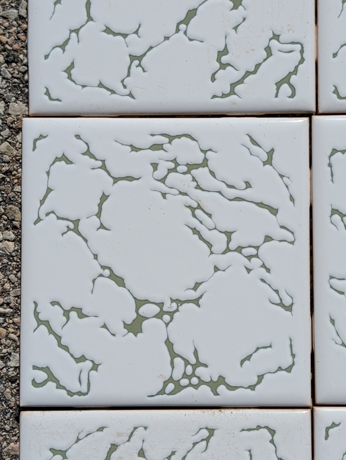 Vtg 10 Wall Tile NTK Japan Avocado Green Veined White Porcelain Ceramic MCM 4.25