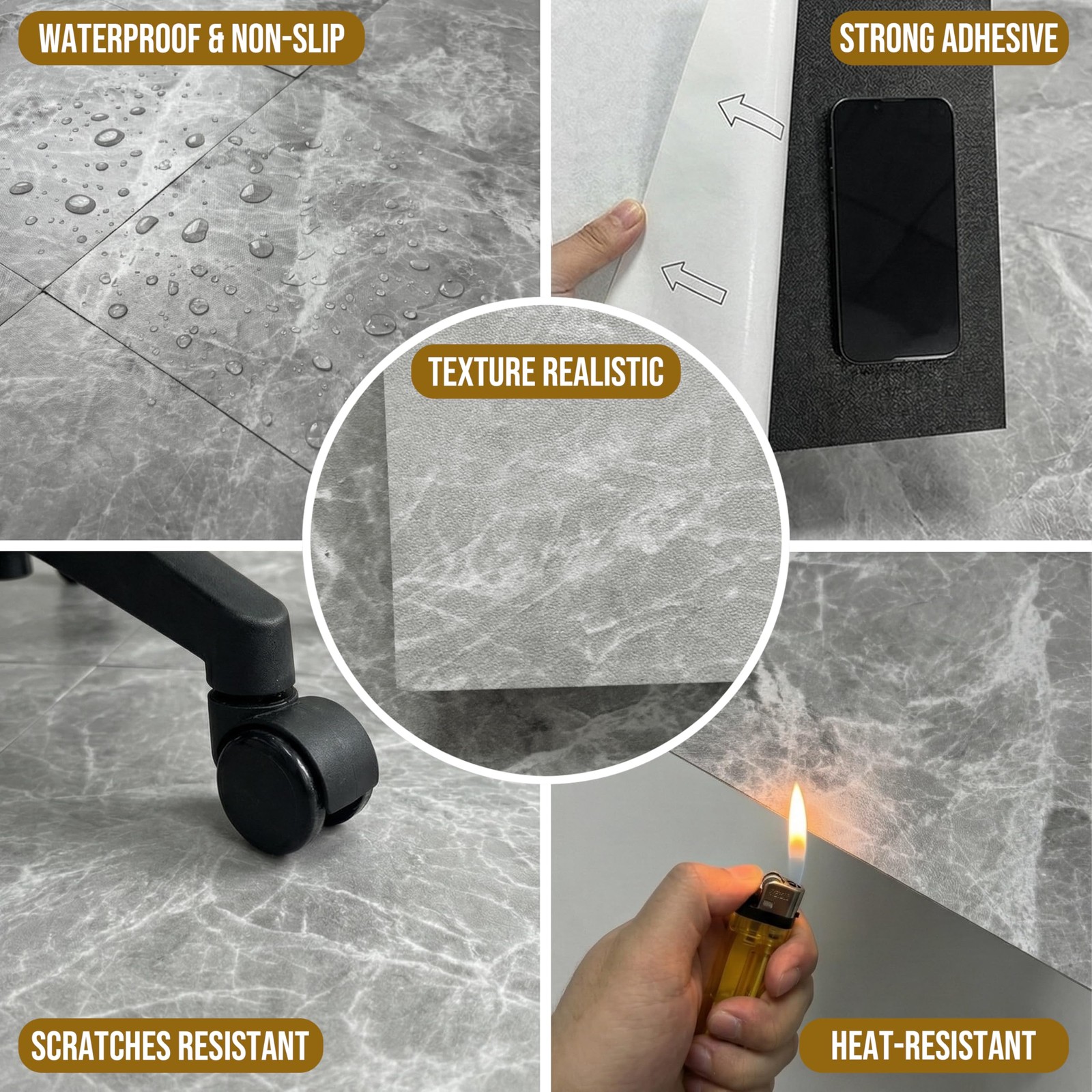 Peel and Stick Floor Tiles, 12 Sq.Ft Waterproof Vinyl Flooring, 1.8mm Thick C…