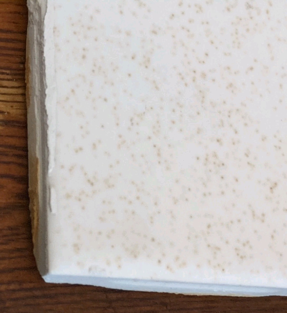 1 piece Gold Sparkle Dust on White 4-3/8″ Glossy Speckled Ceramic Atco Tile Used