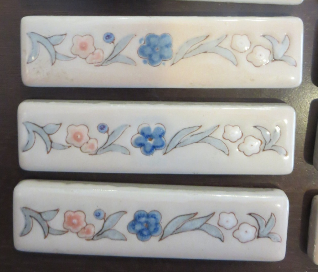 Vintage Lot of 13 Japan 4” x 1” Floral Design Ceramic Accent Border Tiles