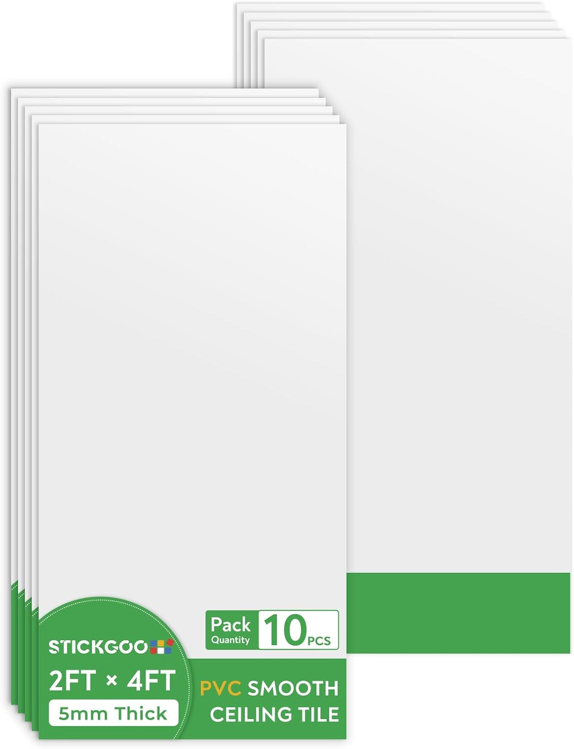 PVC Drop Ceiling Tiles 2′ x 4′, Waterproof, Fire-Rated, Pack of 10