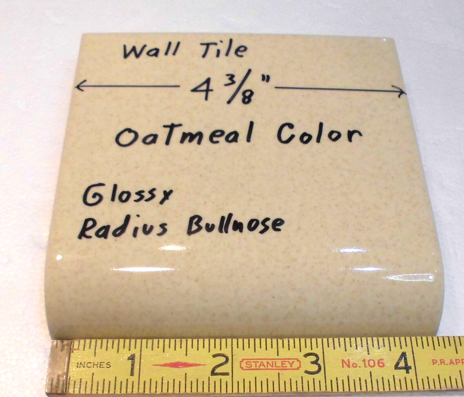 Oatmeal Color: Radius Bullnose Ceramic Tile 4-3/8″ Mid-State: Glossy, Mud Cap