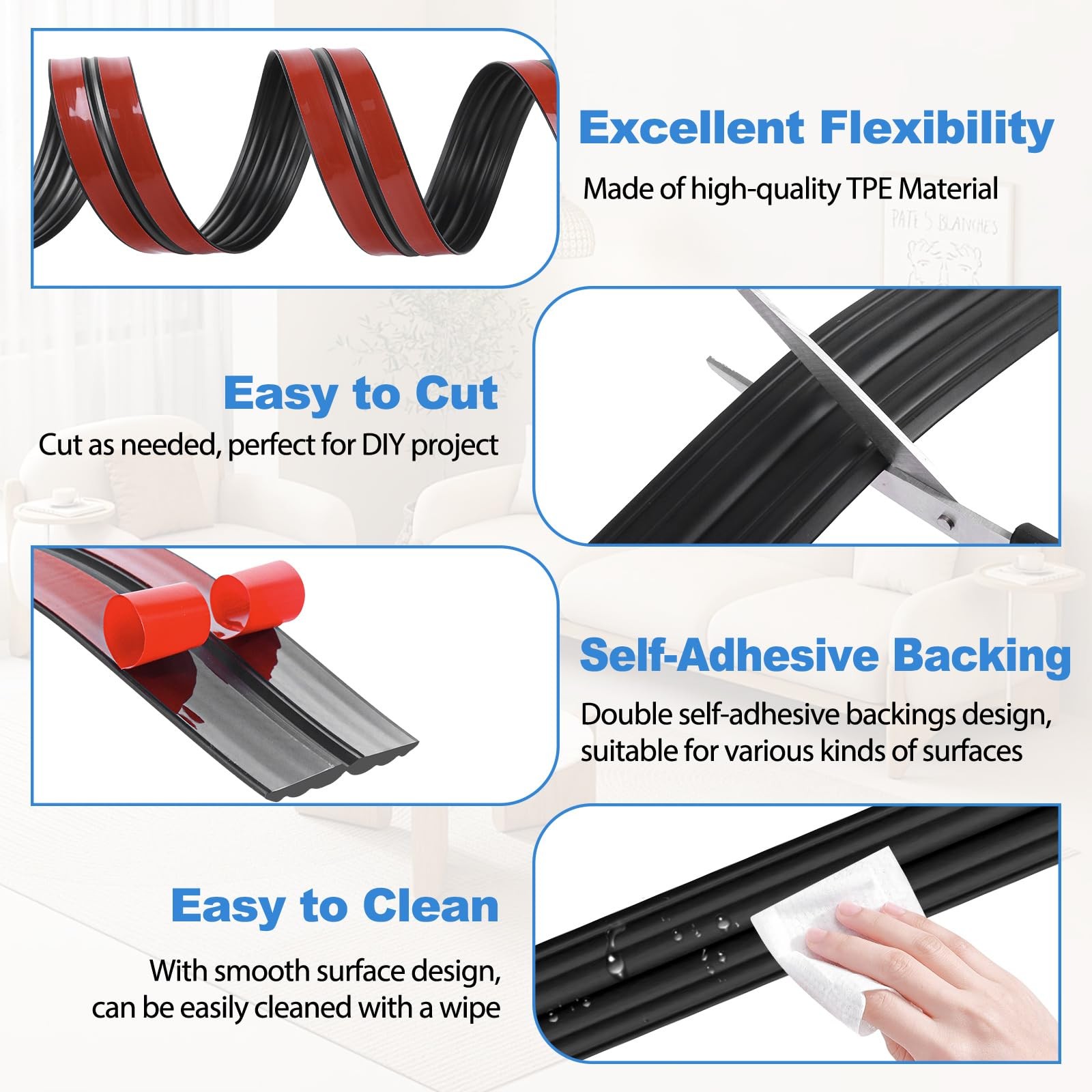Wall Corner Protector Peel and Stick Trim 0.8 In x 10 Ft, Black