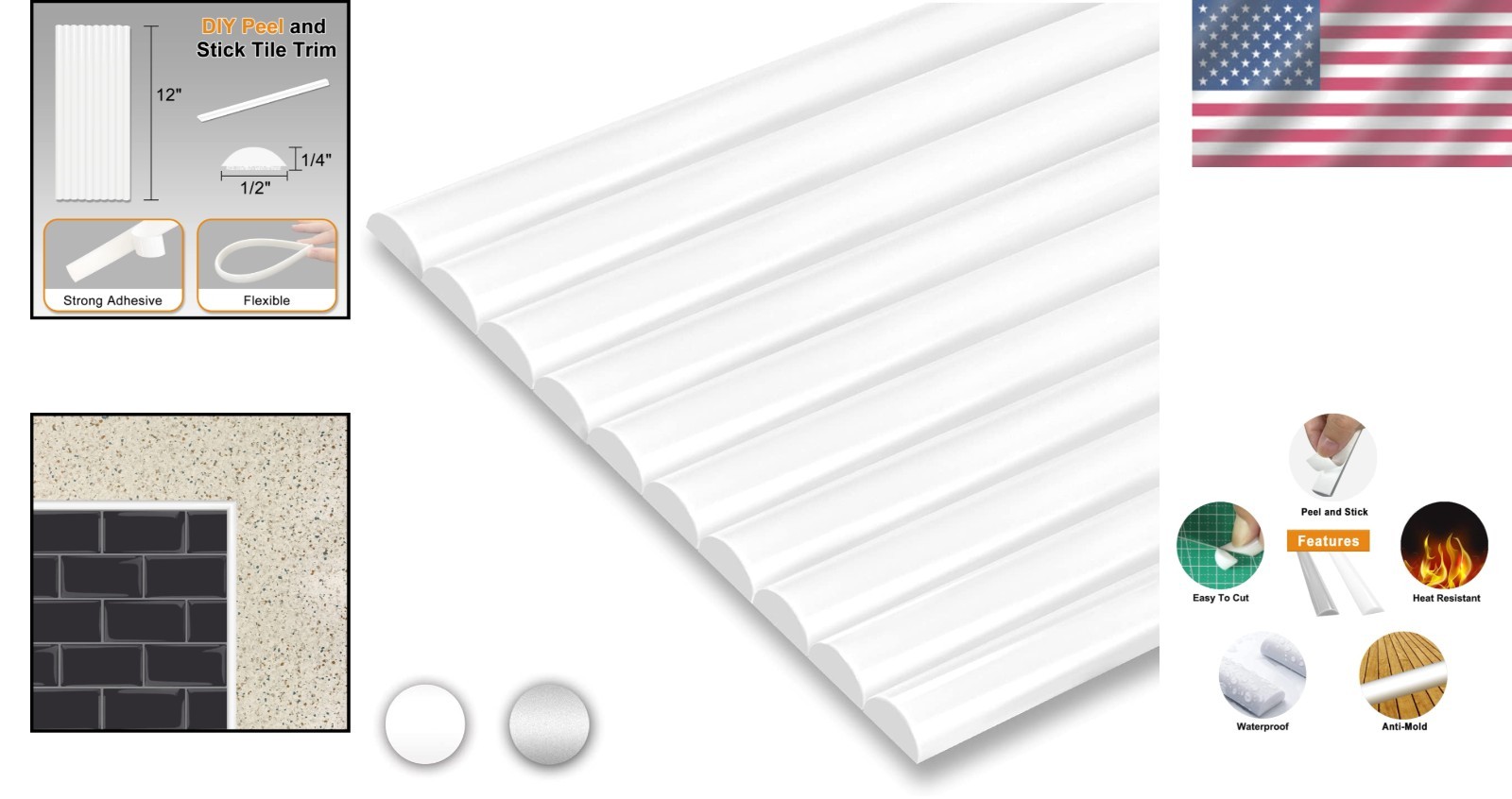 10-Pack Peel and Stick Trim for Backsplash Tile Edge, 12″ Tile Edge Trim Self-Ad