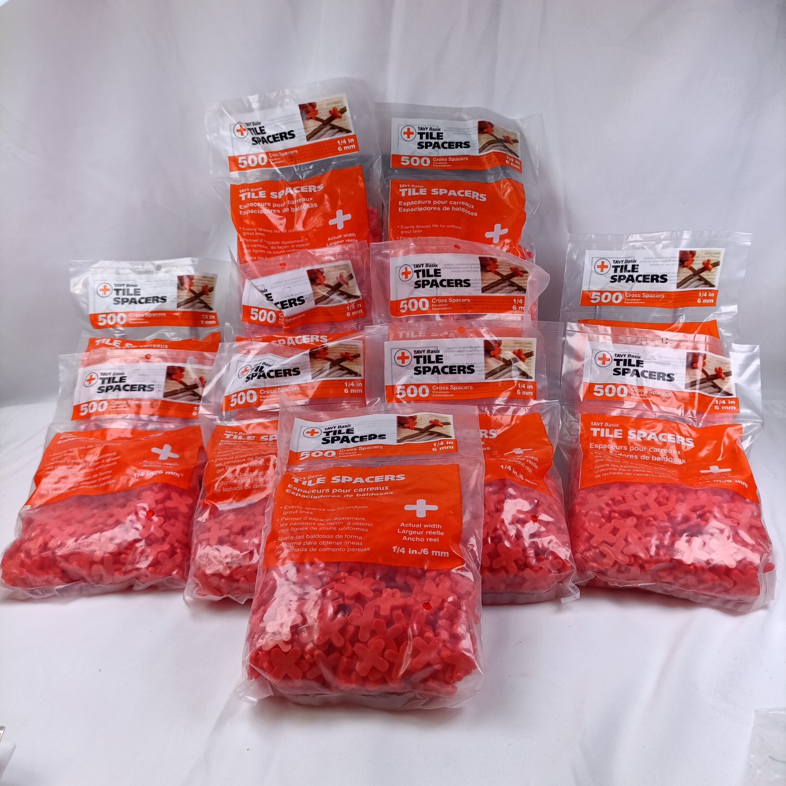 Tavy Basix Tile Spacers 1/4in 6mm 500 Cross Pcs Orange 11 bags/2000 Pcs