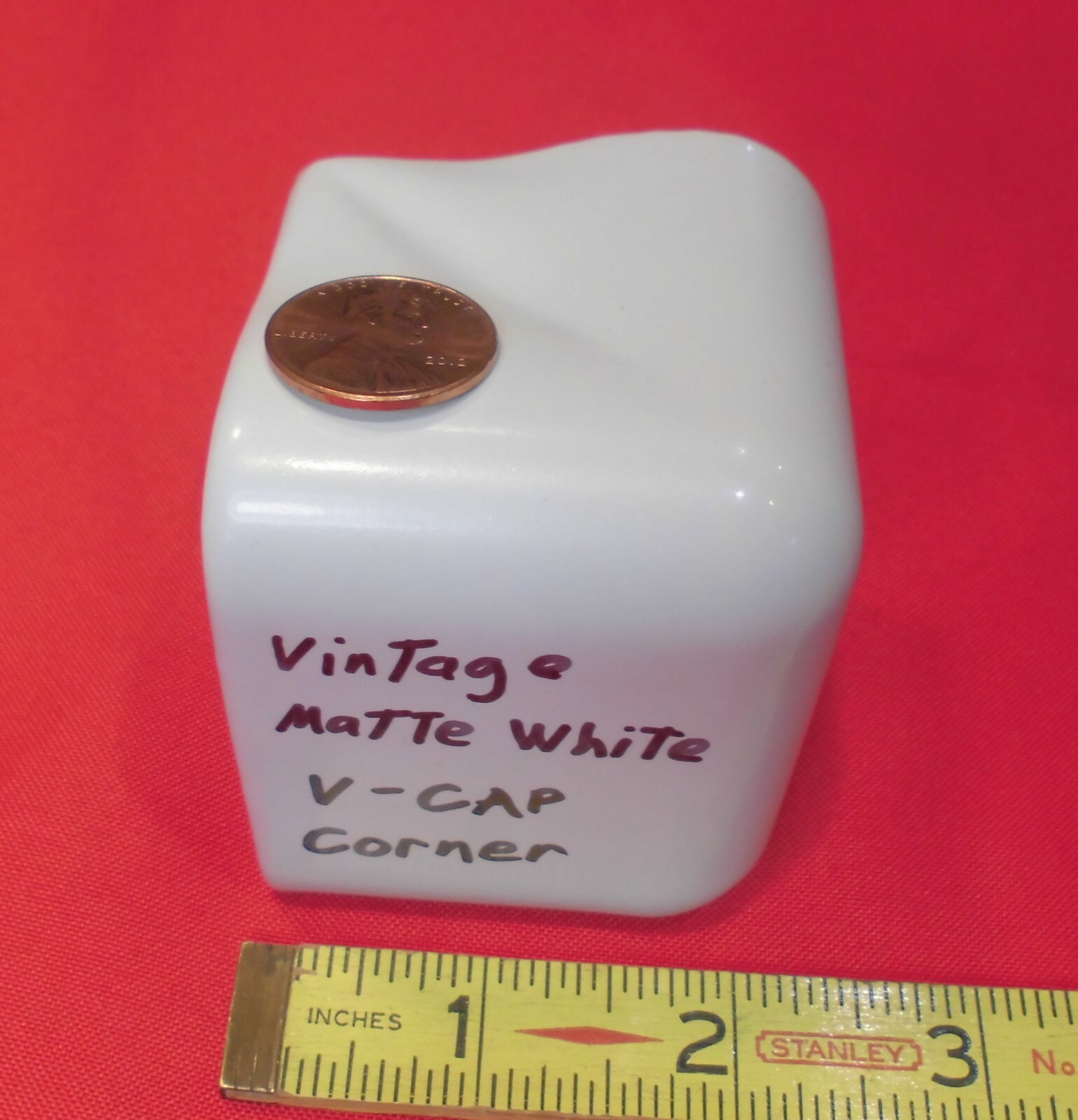 1 pc. *Vintage Matte White* V-Cap Corner Ceramic Trim Tile: Counter Top Edging