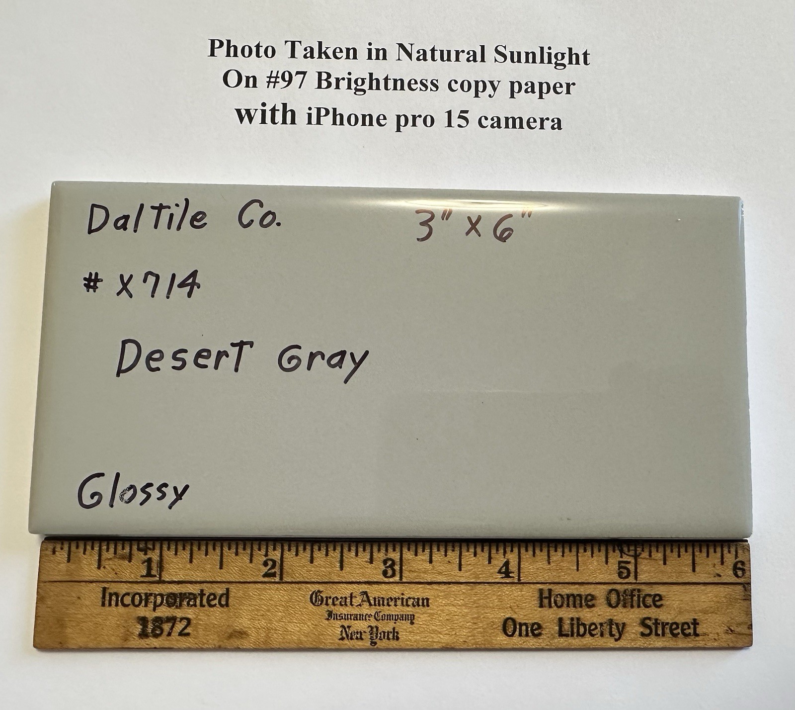 1 pc. Light Smoke Gray: 3″ X 6″ Glossy Ceramic Tile by American Olean Co. NEW