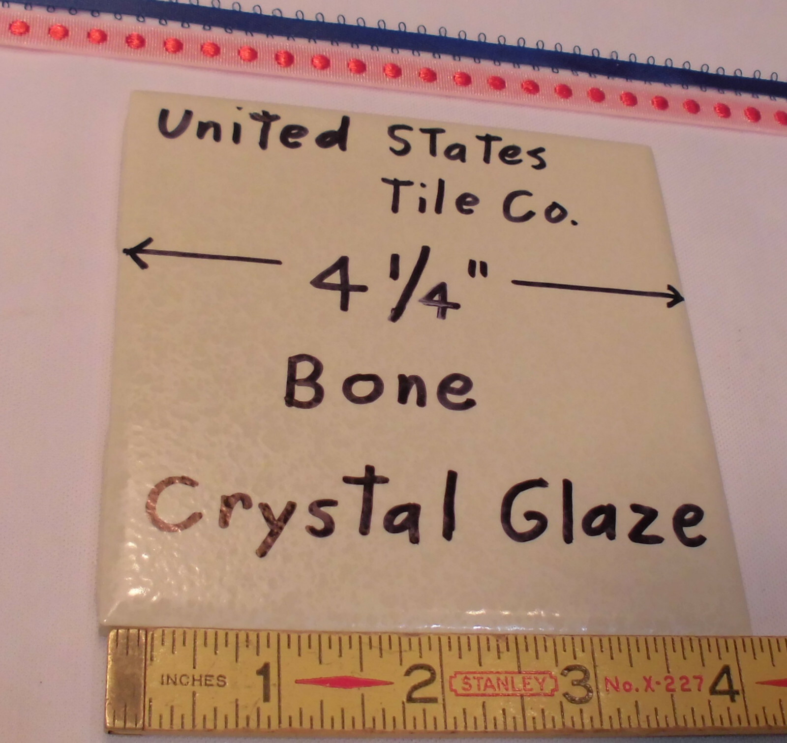 1 pc. *Bone* Ceramic Tiles 4-1/4″ Crystal Glazed /Crystalline (NOS) U.S.A.