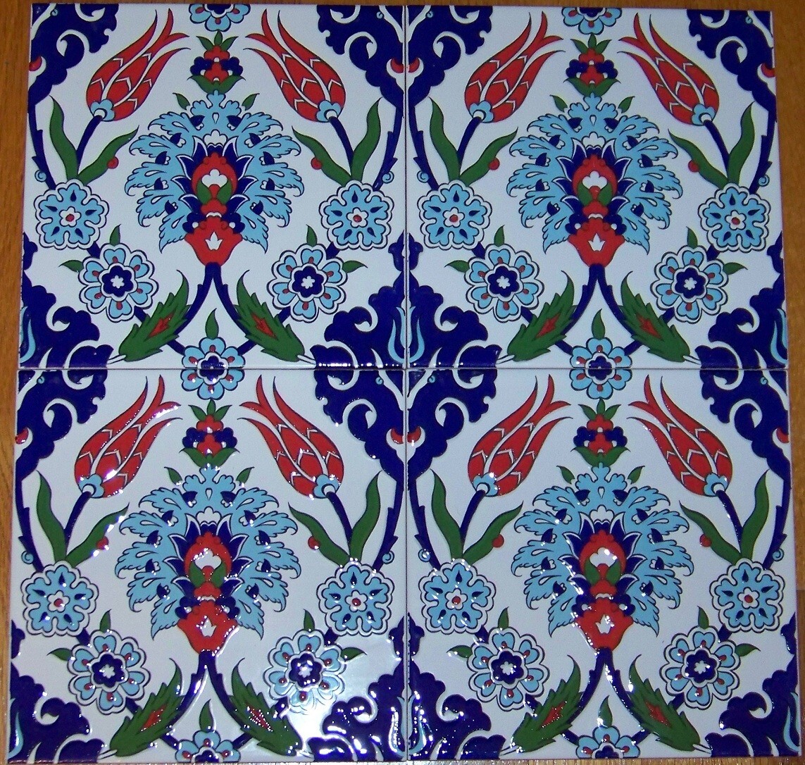 4 8″X8″ (40cm x 40cm) Turkish Iznik Red Tulip & Floral Pattern Ceramic Tile