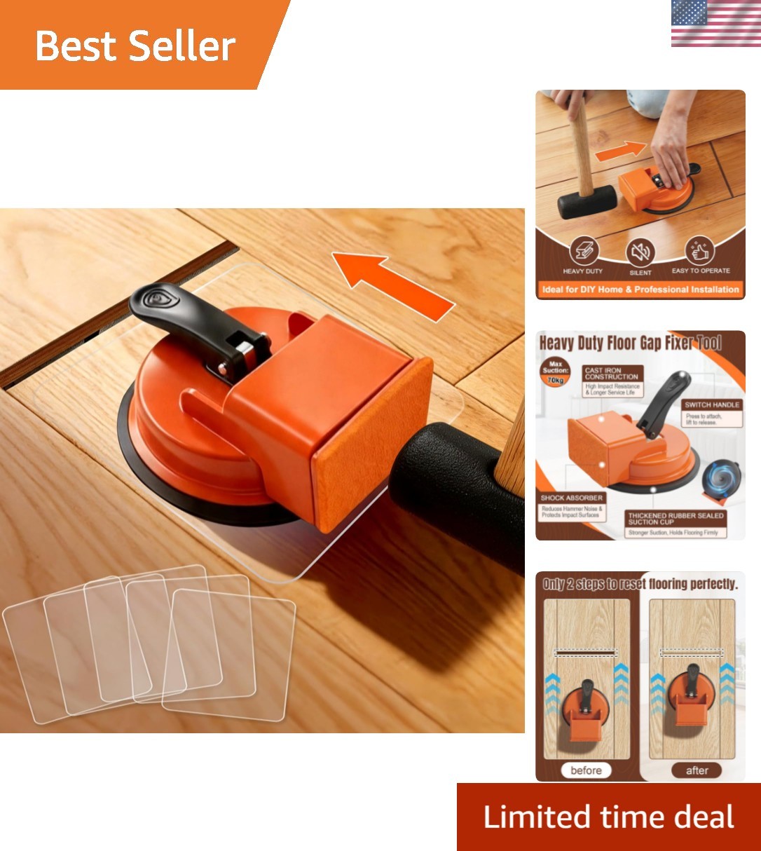 Heavy Duty Floor Suction Cup with 5 Non-Slip Pads, Carbon Steel Construction …